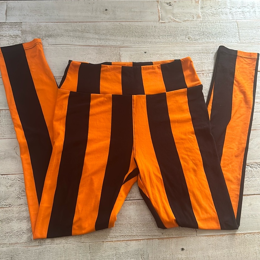 LuLaRoe Orange and Black Striped Leggings